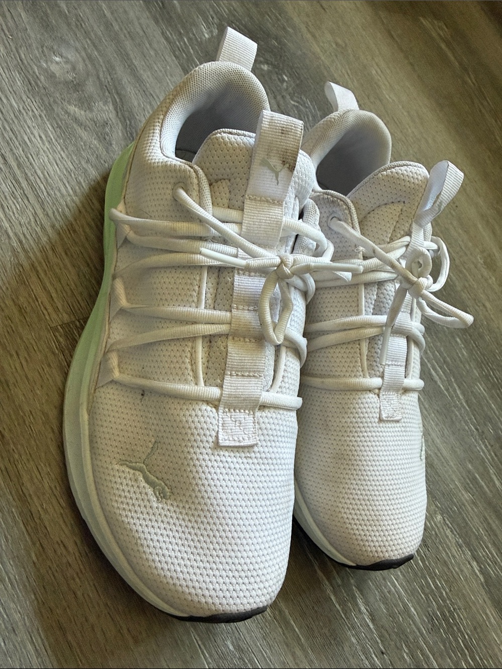 Puma White Mesh Sneakers with Mint Heel Accent